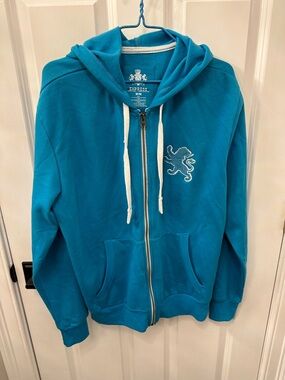 Express Turquoise Zip Hoodie with White Drawstrings